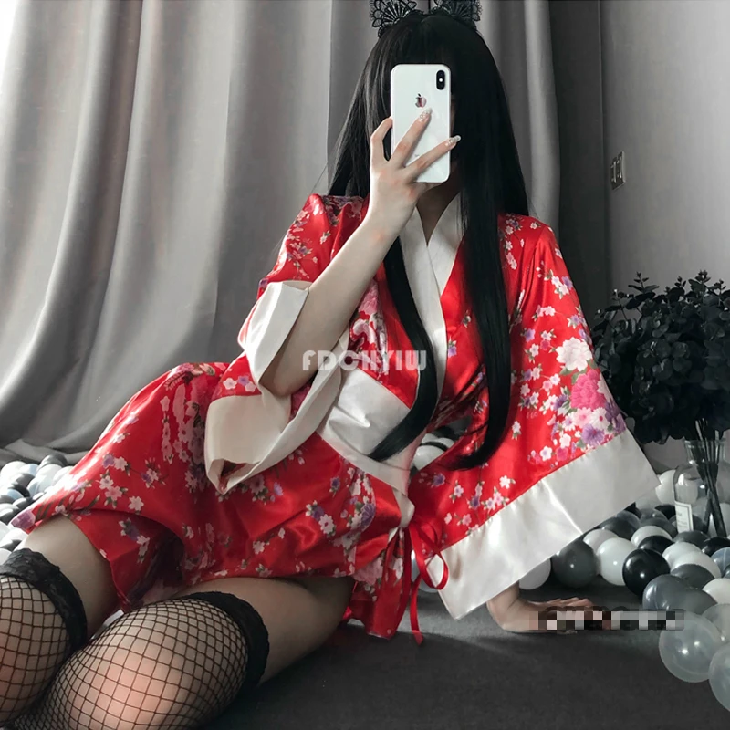 Japonų Kimono Seksualus apatinis Trikotažas Cosplay Apranga Moterims Tradicinio Stiliaus Skraiste Yukata Kostiumai Pižama Minkštas Šilko Diržo 3pcs Rinkinys