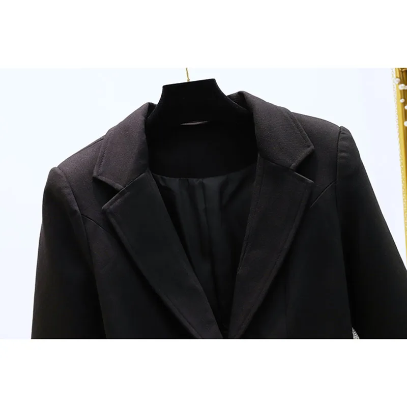 Naujas Moterų Prašmatnus kalnų krištolas Tuščiaviduriai Iš Juodos spalvos Švarkas Streetwear Mados 2021 M. Rudenį Elegantiškas Kostiumas Striukė Moteriška Kailis Ropa De Mujer