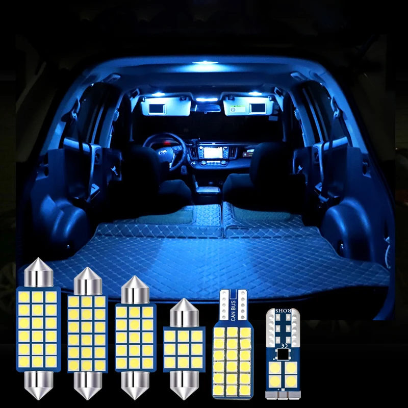 6pcs Automobilių, LED Lemputes, Interjero Dome Lemputė bagažo skyriaus apšvietimo Toyota RAV4 XA30 RAV 4 XA40 2009-2013 m. m. m. 2016 m. 2017 m. 2018 m Priedai