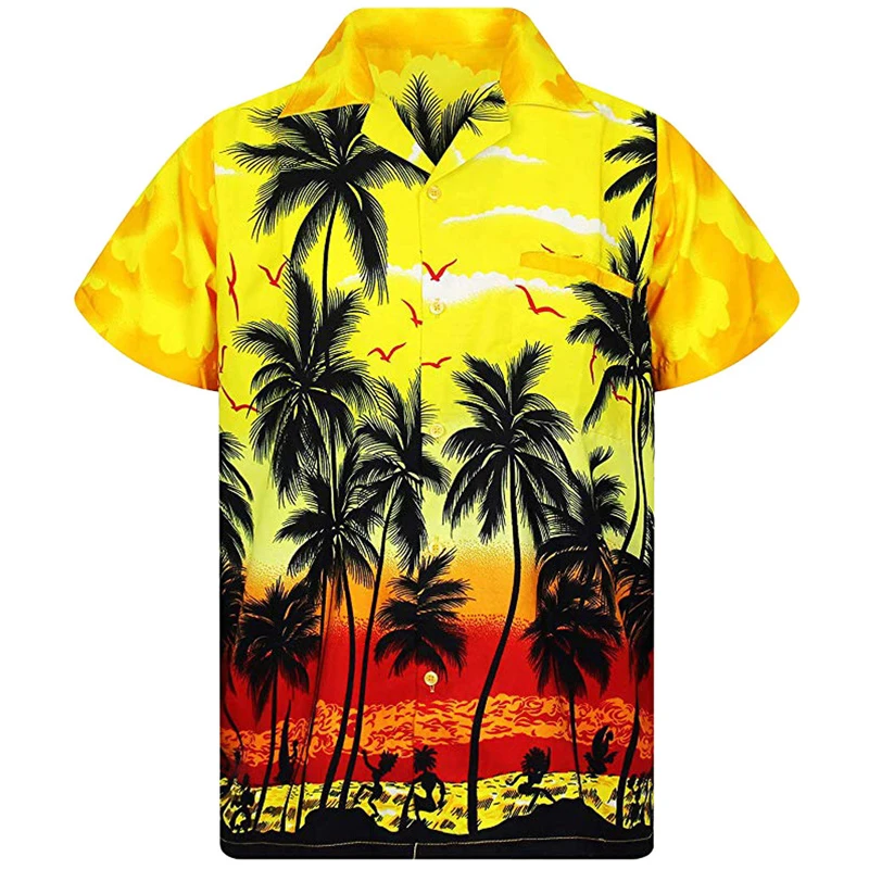 Mėlynos spalvos Palmių Spausdinti Paplūdimio Drabužiai Marškinėliai Vyrams 2020 Metų Vasaros trumpomis Rankovėmis Vyrams Havajų Marškinėliai Atsitiktinis Mygtuką Camisa Hawaiana 3XL
