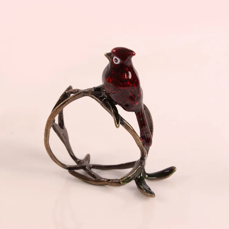 Nemokamas Pristatymas 2 X Raudonas Paukštis Servetėlių Žiedas Bronzos Servetėlių Laikiklis Vestuvių Viešbutis Vakarienę Deco