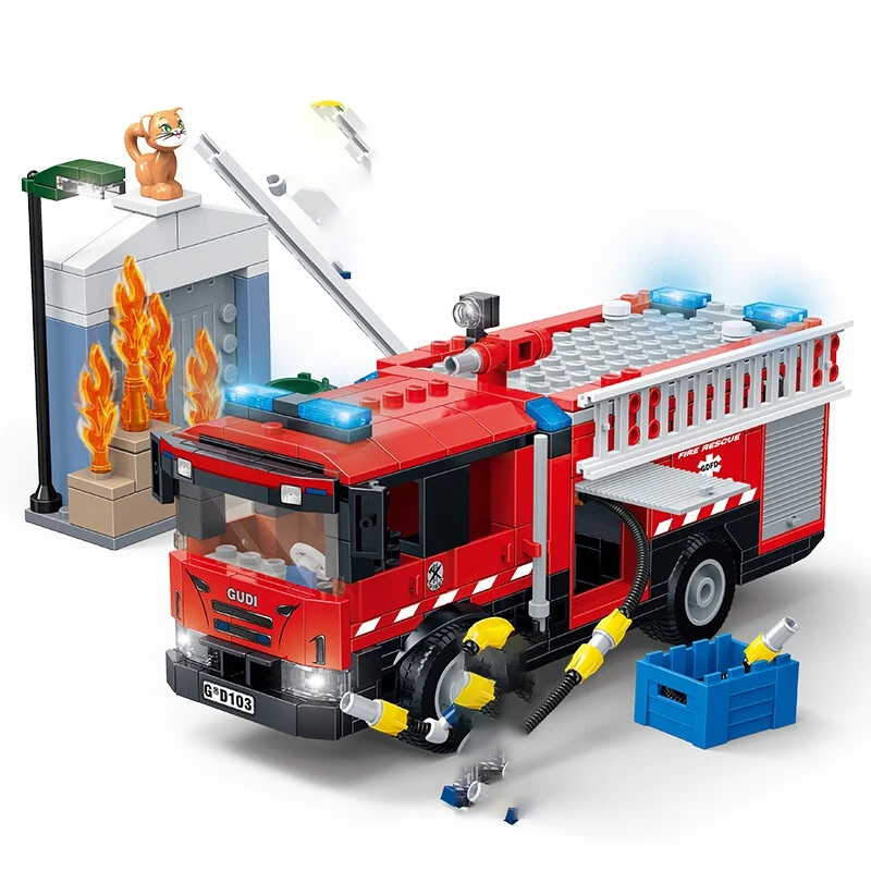 Miesto Priešgaisrinės Gelbėjimo Stotis Serijos Ladder Truck Blokai Klasikinis Sraigtasparnis Plytų Modelis Vaikams, Žaislai Vaikams Berniukas Dovanos