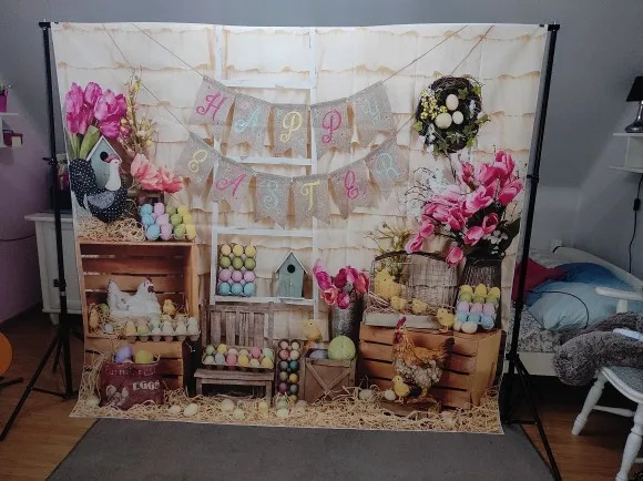 Velykų Backdrops Fotografijos Plytų Sienos, Kiaušiniai Šalies Kūdikių Naujagimių Žaislų, Gėlių, Žolės Portretas Fone fotostudija