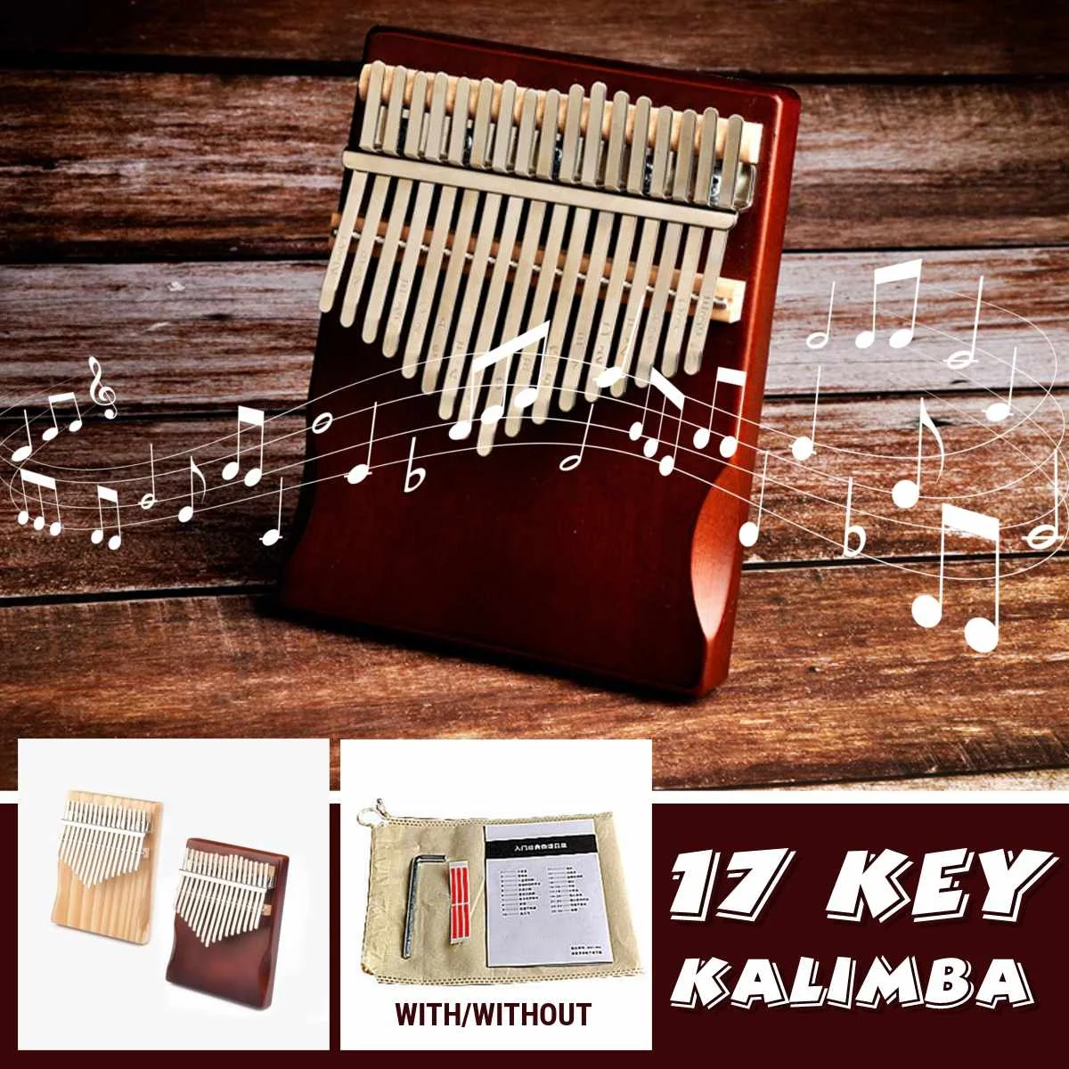 17 Klavišus Nykščio Fortepijonas Kalimba Aukštos Kokybės Mediena, Raudonmedžio Kūno Muzikos Instrumentai Su Mokymosi Knyga Kalimba Fortepijonui Su Įrankiu