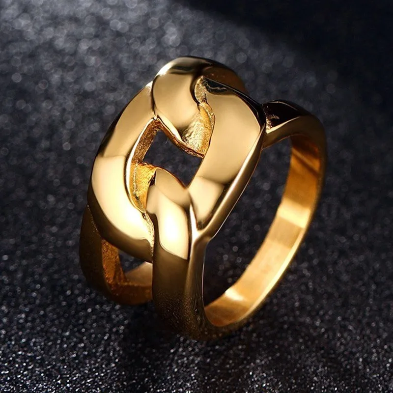 Geltonos Aukso Grandinės Žiedas Amžinybę Unikalus Moterų Vestuvių Juostoje Auksinė Nerūdijančio Plieno Unisex Vestuvių Juostoje JAV dydis 6-9