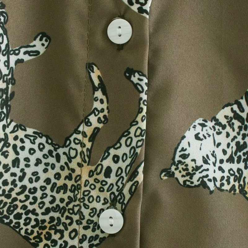 ZA 2020 Naujos Mados, Gyvūnų, leopardas spausdinimui Moterims Palaidinės ilgomis Rankovėmis Turndown Apykaklės Šifono Marškinėliai Atsitiktinis Viršūnes Prarasti Darbą Marškinėliai