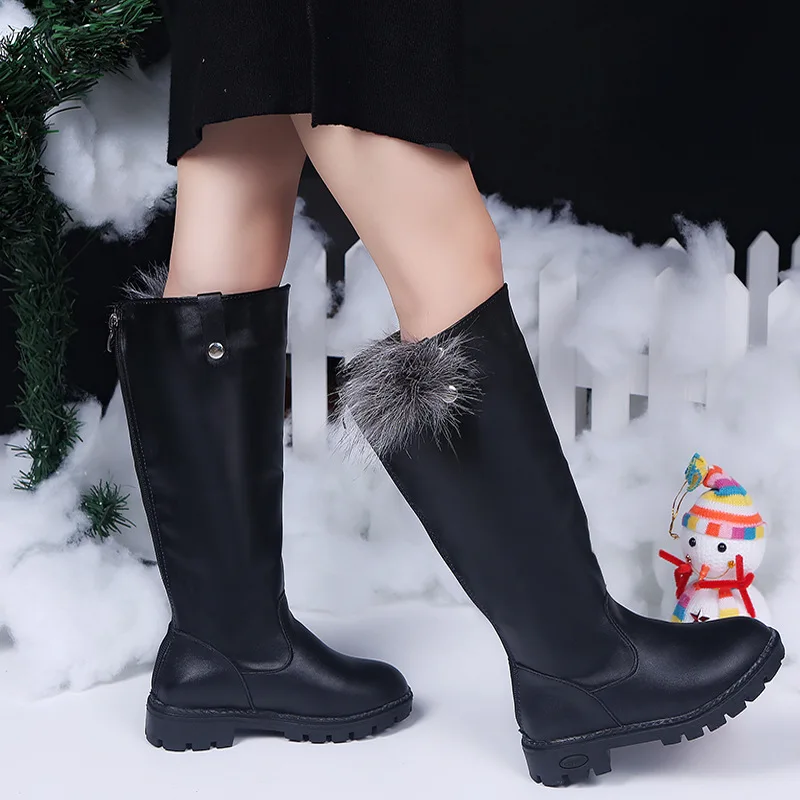 Merginos Knee-high Batai vaikiški sniego batai 2019 žiemos nauji aukštos Princesė medvilnės batai plius aksomo Aukštos Vaikai Botas Rudens Batai
