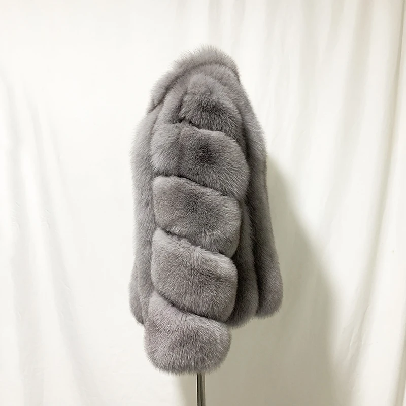 Rf2096 Moters Nekilnojamojo Fox Fur Coat Vertikalios Juostelės Stovėti Apykaklės, Natūralaus Kailio Striukė