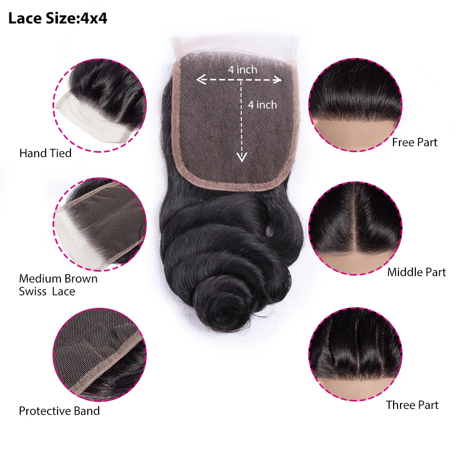 3 Ryšulius Prarasti Banga Su Uždarymo Remy Human Hair Prarasti DeepBrazilian Plaukų Pynimas Pratęsimo Šveicarijos Nėrinių Uždarymo PAGAL Plaukus Juodai