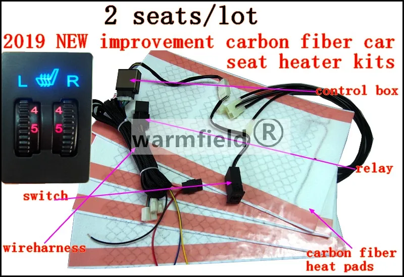 2 sėdimos vietos/aikštelė,nemokamas pristatymas,pagerėjo anglies pluošto sėdynės šildytuvas rinkiniai su dual dial penkių padėčių jungiklis