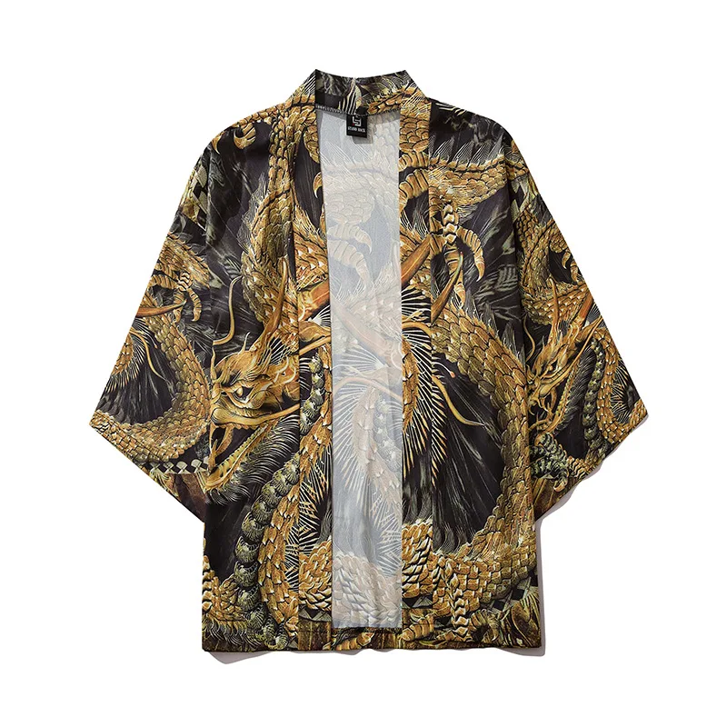 Japonija Stiliaus Drabužius Vyrams Vasaros Streetwear Dragon Spausdinti Kimono Megztinis Mandarinų Skraiste Vyrų Unisex Japonijos Tendencija Kimonos
