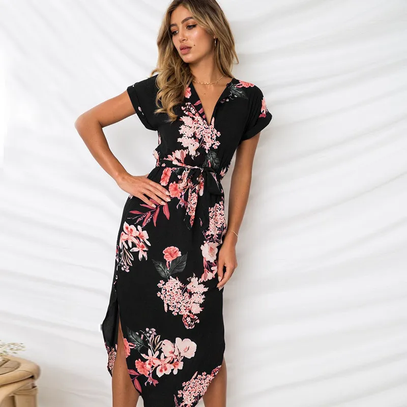 Vasaros Suknelės Moterims 2020 Geometrinis Spausdinti Tunika Ilgos Suknelės V-Kaklo Trumpomis Rankovėmis Midi Sundress Ponios Elegantiška Vintage Vestidos