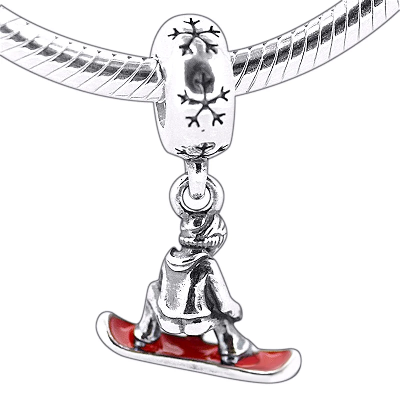 Tinka Pandora Apyrankės Snieglenčių Tabaluoti Sidabro Karoliukai su Red Emalį Autentiški 925 Sterlingas Sidabro Pakabukai 