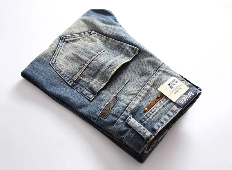 Balplein Medvilnės.Naujai Dizaineris Vyrų Džinsai BlueColor Straight Fit Mygtukų Ilgas Kelnes Aukščiausios Kokybės Prekės Ripped Jeans Men29-38
