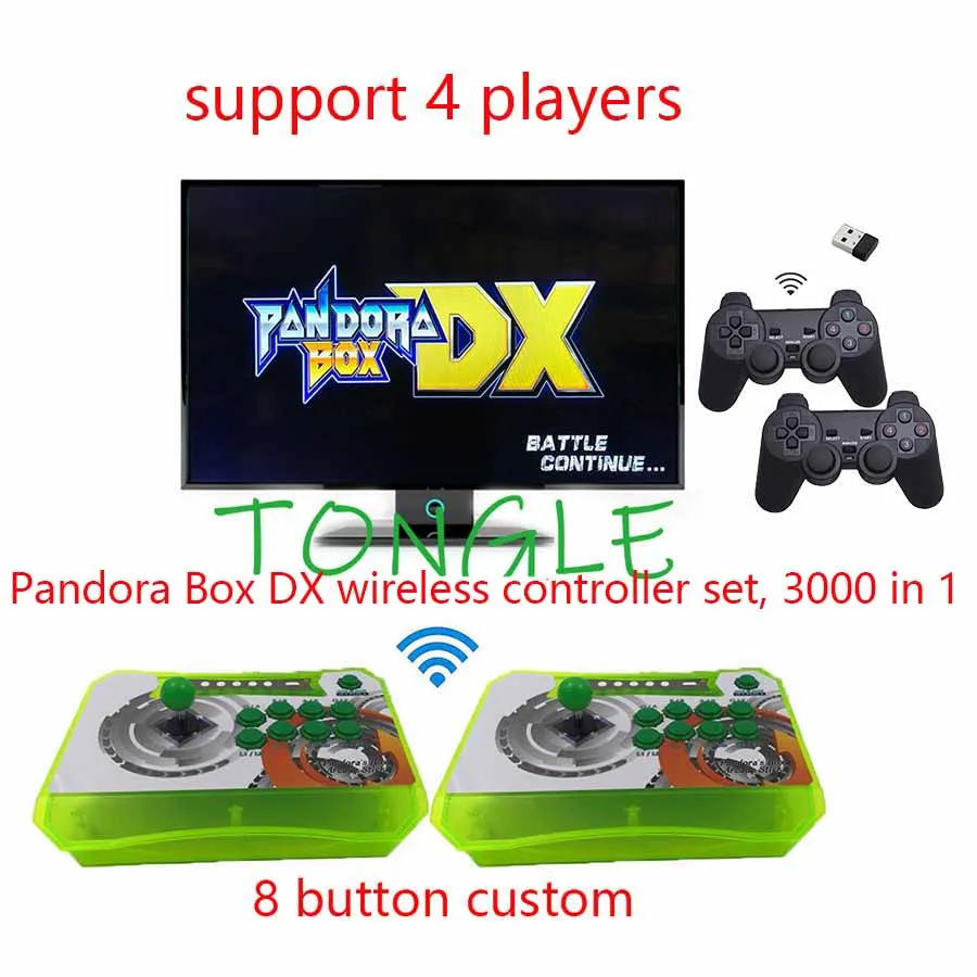 Pandora Box DX 3000 1 4 Žaidėjai Wirelss Valdytojas Nustatyti 8 mygtuką custom ir gamepads gali Išsaugoti žaidimą tekken 3D Mortal Kombat