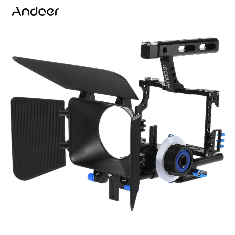 Andoer Aliuminio Lydinio kamera Kamera Vaizdo Narve Įrenginys Rinkinys Filmas Priėmimo Sistema su 15mm Lazdele Matinis Lange Atlikite Fokusavimo Rankena Rankena