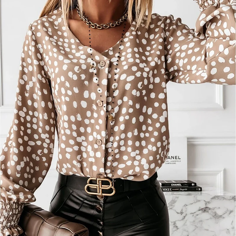 2021 m. Pavasarį Elegantiškas Moteris Leopard Palaidinė Rudenį Sexy V Kaklo Office Lady Viršūnes Blusa Mados ilgomis Rankovėmis Laisvi Marškinėliai Megztinis XXL