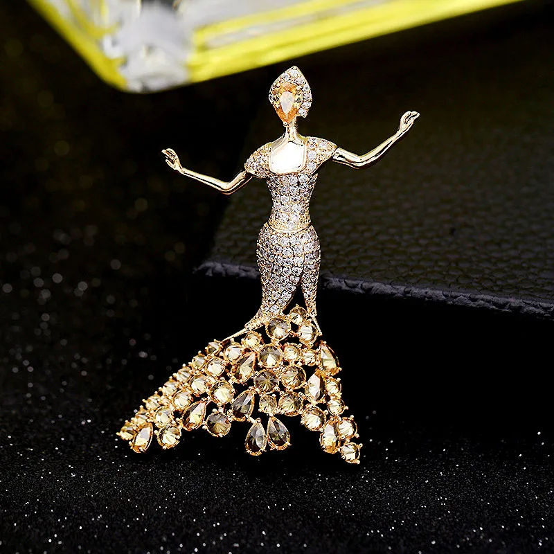 FXLRY elegantiškas kubinis cirkonis šviečia šokių mergaitės asmenybė Baleto Šokių Mergaitė, Sagės Moteris asorti dizaino
