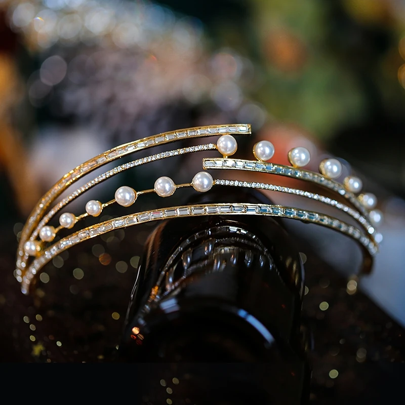 Mados Aukso Vestuvinius Tiara Headpieces Cirkonis Kristalų Brides Kaspinai Vestuvių Plaukų Aksesuarai