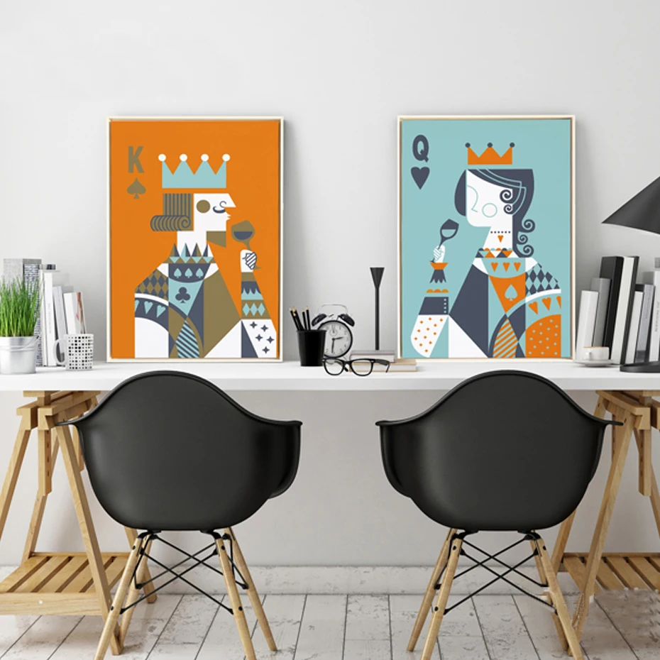 Abstrakti Pokerio Karalius ir Karalienė Drobės, Paveikslai, Sienos Menas Šiaurės Plakatus Spausdina Nuotraukas Kambarį Namų Dekoro Lašas Laivybos