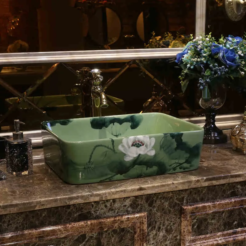 Stačiakampio formos Europa stiliaus praustuvas kriaukle Jingdezhen Meno Skaitiklis Viršuje keraminių vonios kriaukle keramikos meno praustuvas vonios