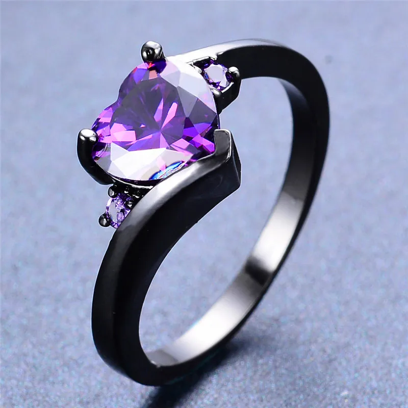 Minimalistinio Moterų Mažas Širdies Žiedas Crystal 14KT Juodojo Aukso Vestuviniai Žiedai Moterims Žada Juoda Violetinė Raudona Vestuvinis Žiedas