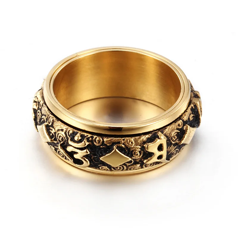 Aukso spalvos Mantra pasukti žiedas vyrų titano plieno banga retro valdinga asmenybė vieną rodomojo piršto žiedas su juvelyrika
