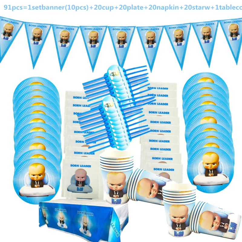 97pcs 10 asmeniui su gimtadieniu vaikams, kūdikių bosas berniuko, dušas šalis dekoro nustatyti popieriaus reklama šiaudelius taurės plokštės Šakutės tiekėjas