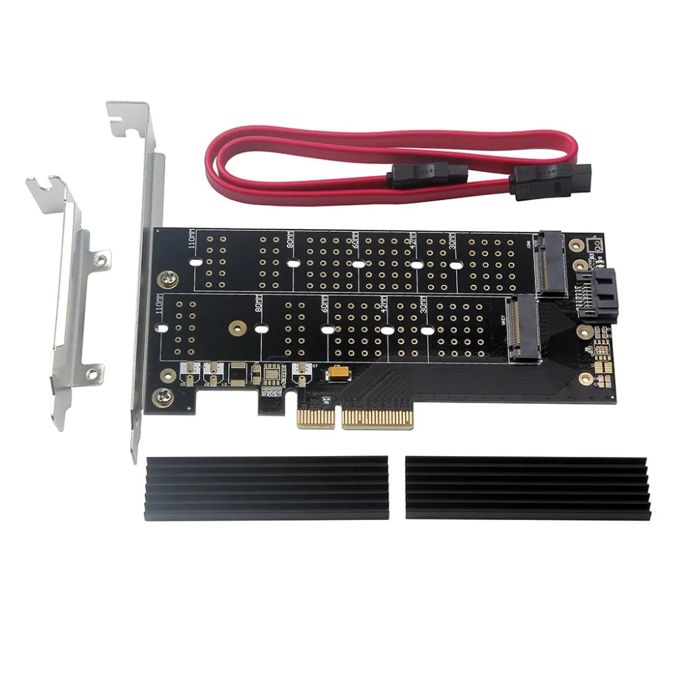 Dual M. 2 SSD NVME (m) klavišą arba SATA (b klavišą) PCI-e 3.0 x 4 pagrindinio Valdiklio Išplėtimo plokštė su Žemo Profilio Laikiklis ir Heatsink