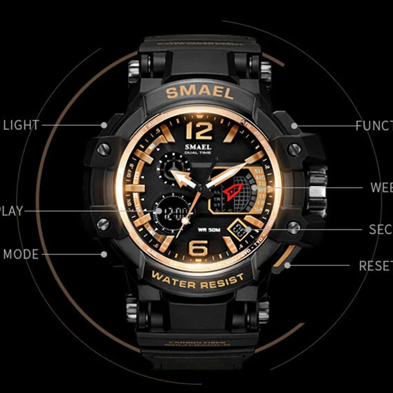 SMAEL Vyrų Sporto Laikrodžiai LED Skaitmeninio Laikrodžio Vyrų Vandeniui Signalizacijos Karinės Atsitiktinis Kvarcinis Analoginis Laikrodis Vyrams, Dovanų Relogios Masculino