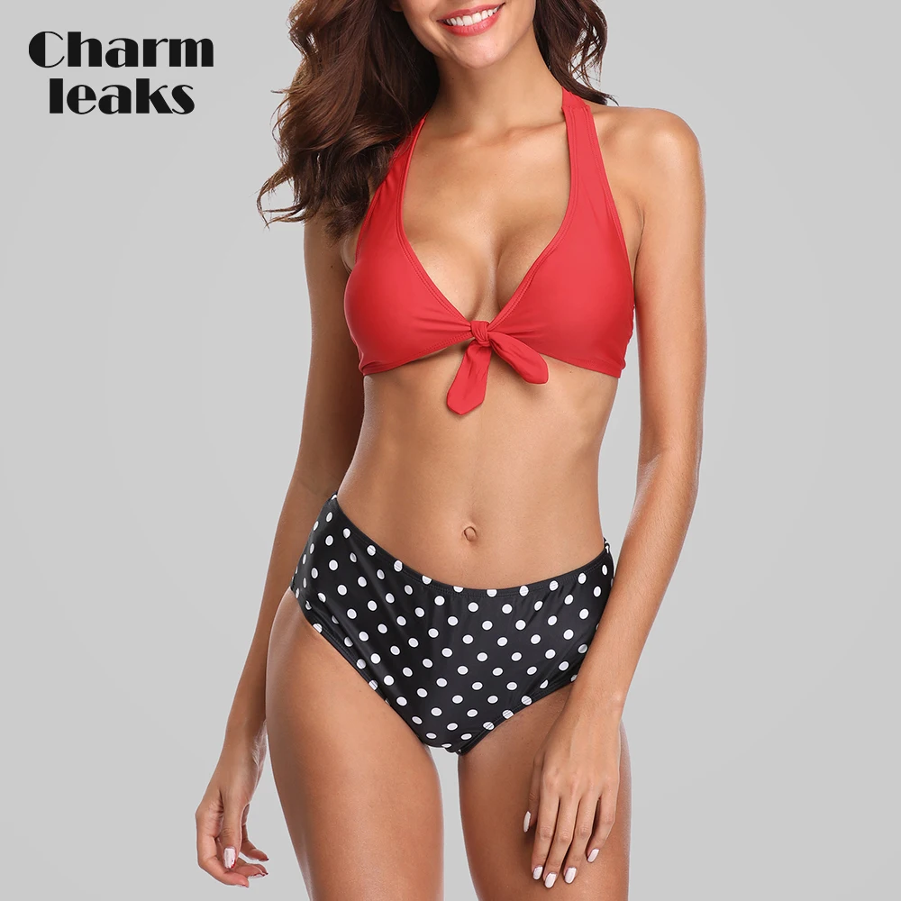 Charmleaks Moterų Bikini Apynasrio Maudymosi Kostiumai Retro Polka Dot Maudymosi Kostiumėlį, Susijusi Maudymosi Kostiumas, Paplūdimio Gėlių Spausdinti Seksualus Bikini