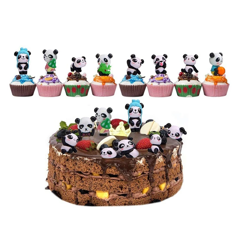 12 VNT Mielas Panda Žaislinės Figūrėlės Žaislas Pyragas Apdaila Tinka Pyragas Apdaila ar Keksiukų Dekoravimo Gimtadienio Pyragas Apdaila