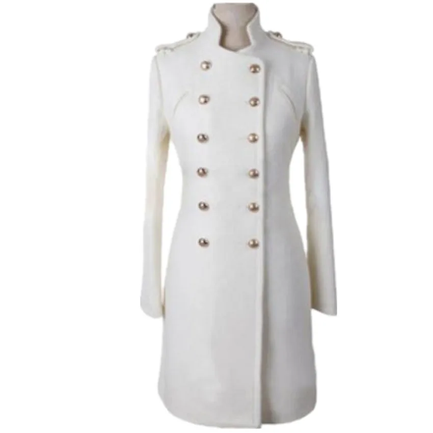 2020 m., nauja rudens žiemos antpetis karinio stiliaus moteris stovėti apykaklės, dvieiliai vilnonis paltas