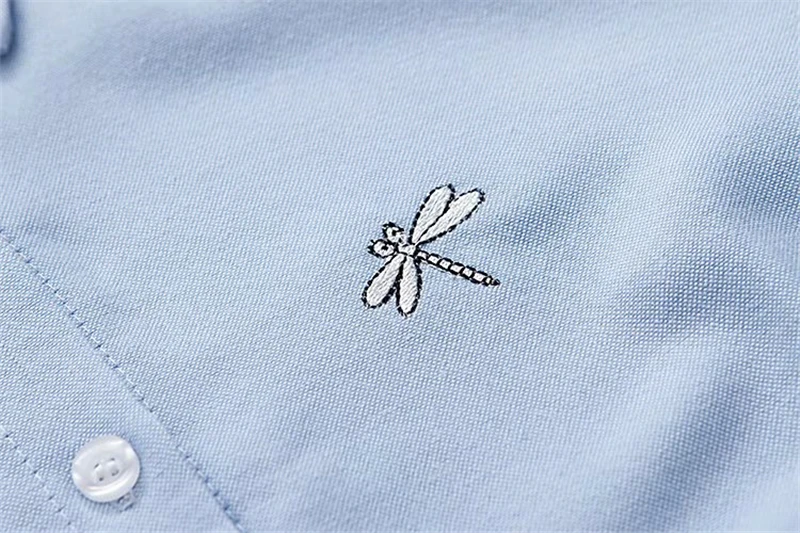 LUNDUNSHIJIA 2018 m. Rudenį Vabzdžių Dragonfly Siuvinėjimas, Marškinėliai, Moterų Ilgas Rankovėmis Mados Medvilnės Palaidinės, Topai Blusas Femininas