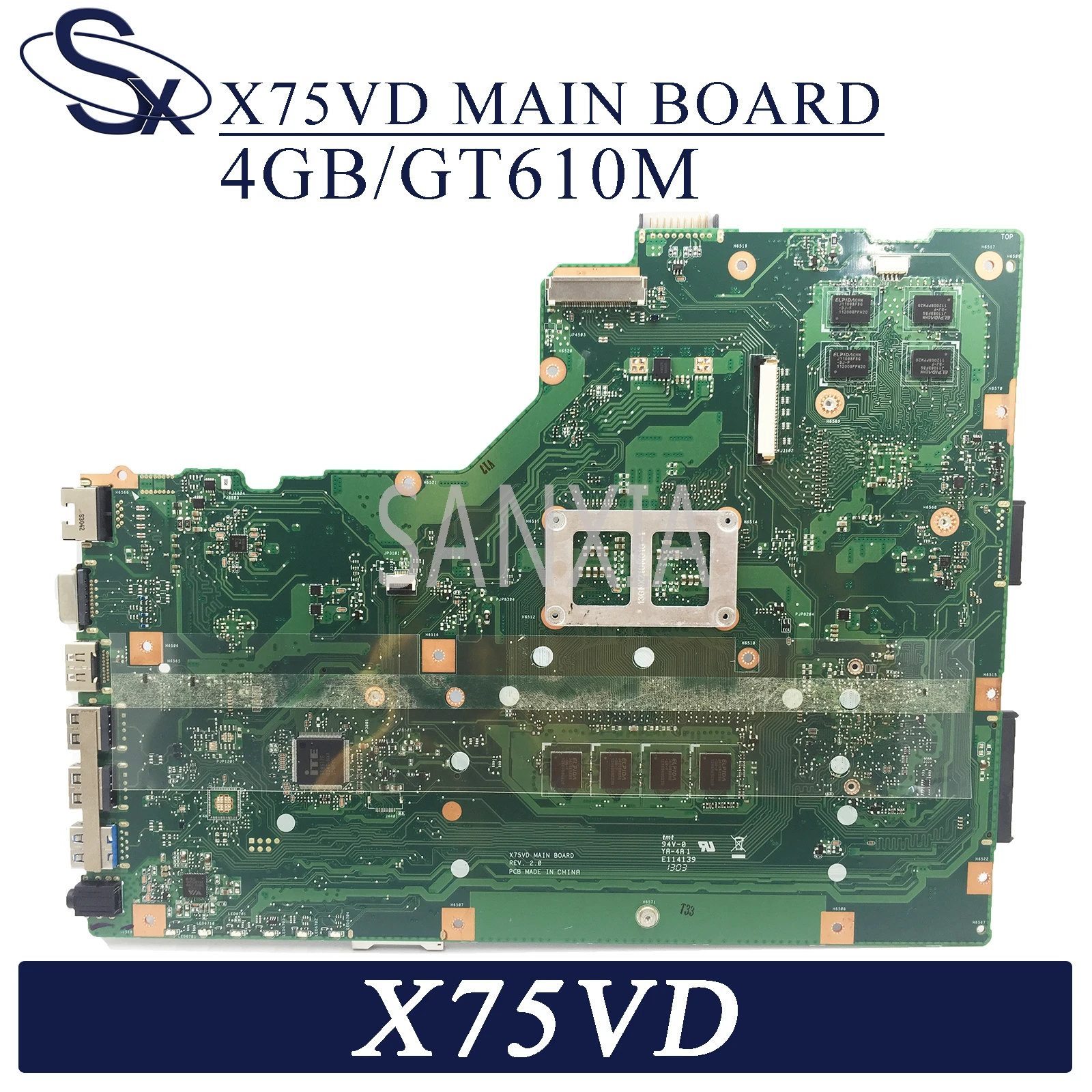 KEFU X75VD Nešiojamojo kompiuterio motininė plokštė, skirta ASUS X75VD X75VB X75VC originalus mainboard 4GB-RAM GT610M HM76