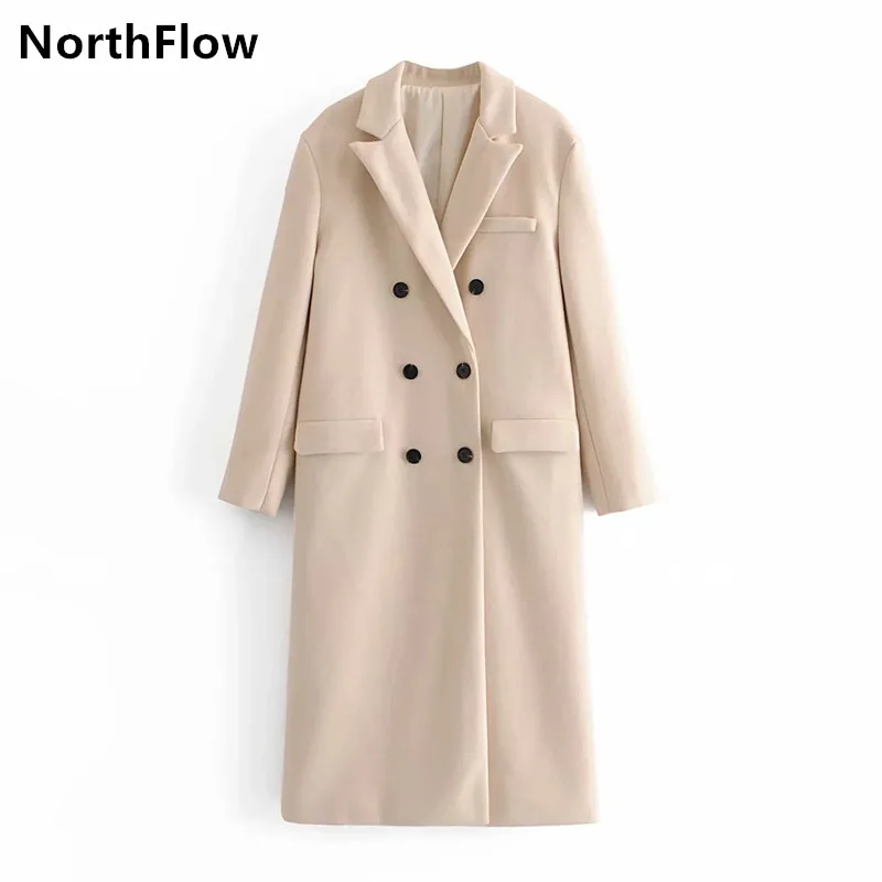 Northflow 2020 Vilnos Paltai Moterims Kietas Dvigubo Breasted Ilgas Kailis Anglija stiliaus Feminino Femme kalėdų striukė