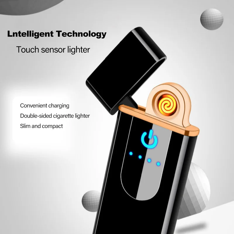 Naujas Dual Lanko Plazmos elektros švelnesnę pirštų Atspaudų Jutiklis USB įkrovimo Vėjo Mažas Šviesos Cinko Lydinys, žiebtuvėliai
