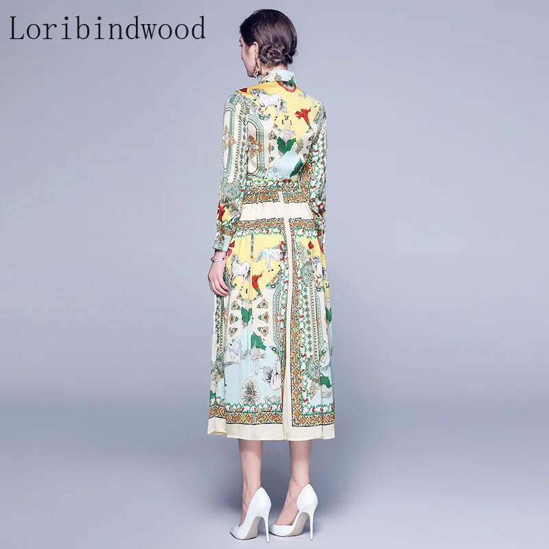 Prabanga Spausdinimo Moterų-line Ilga Suknelė 2020 M. Rudens Tako Stiliaus vestidos Moterų Atsitiktinis ilgomis Rankovėmis Mygtuką Maxi Suknelė