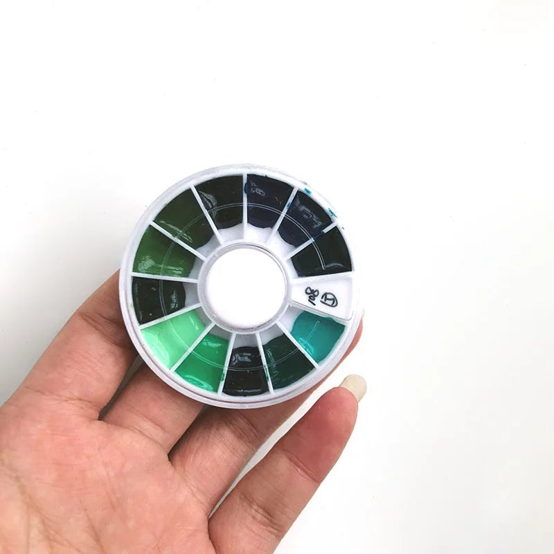 Žalios ir mėlynos serijos 12-spalvos Mini dėžutė pakuotės miško akvarelės dažų paskirstymo disko 0,5 ml/1ml/2ml sub-paketas