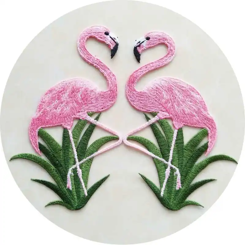 1pair Pink Flamingo Siuvinėtos Aplikacijos Siūti Mielas Paukštis Lopai Drabužius Animacinių filmų Leitmotyvas Lipduką 