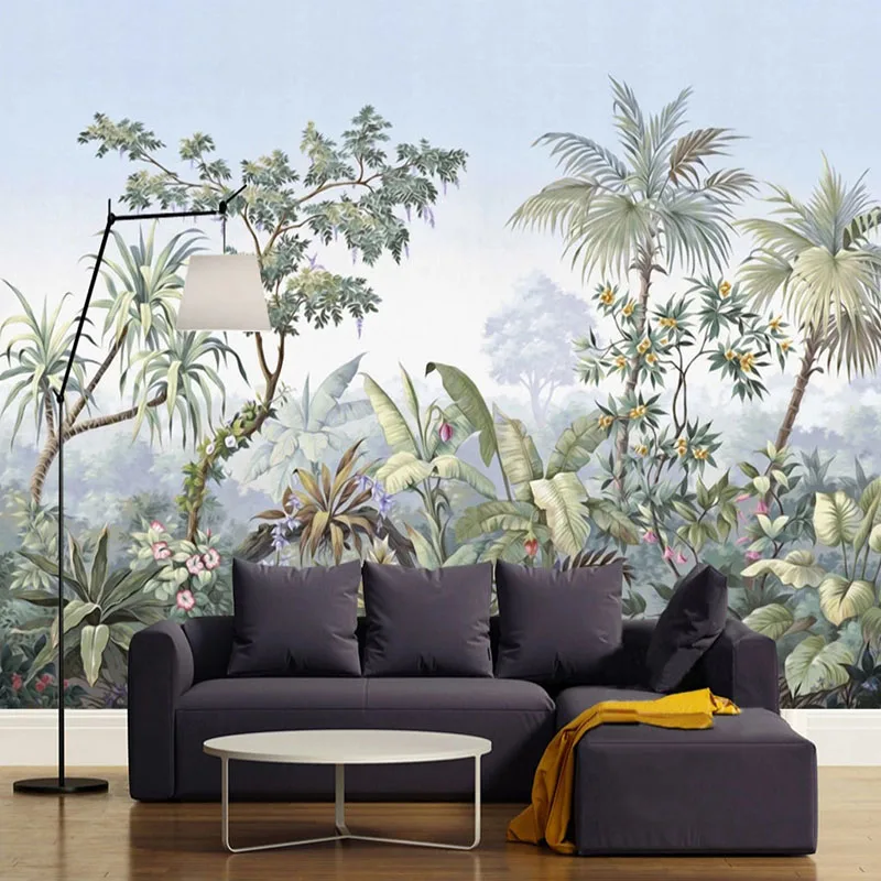 Foto Tapetai Europos Stiliaus Rankomis Dažyti Sodo, Miško Rainforest Bananų Lapų Palmių Retro Sieninis Gyvenimo Kambario, Miegamasis Ir Taikomajai Veiklai