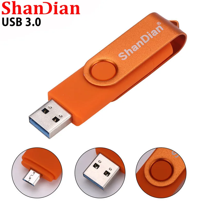 SHANDIAN didmeninė USB 3.0 Išmaniųjų telefonų USB Flash drive, OTG pendrive 8G/16G/32G/64GB Flash drive pen ratai atminties U disko