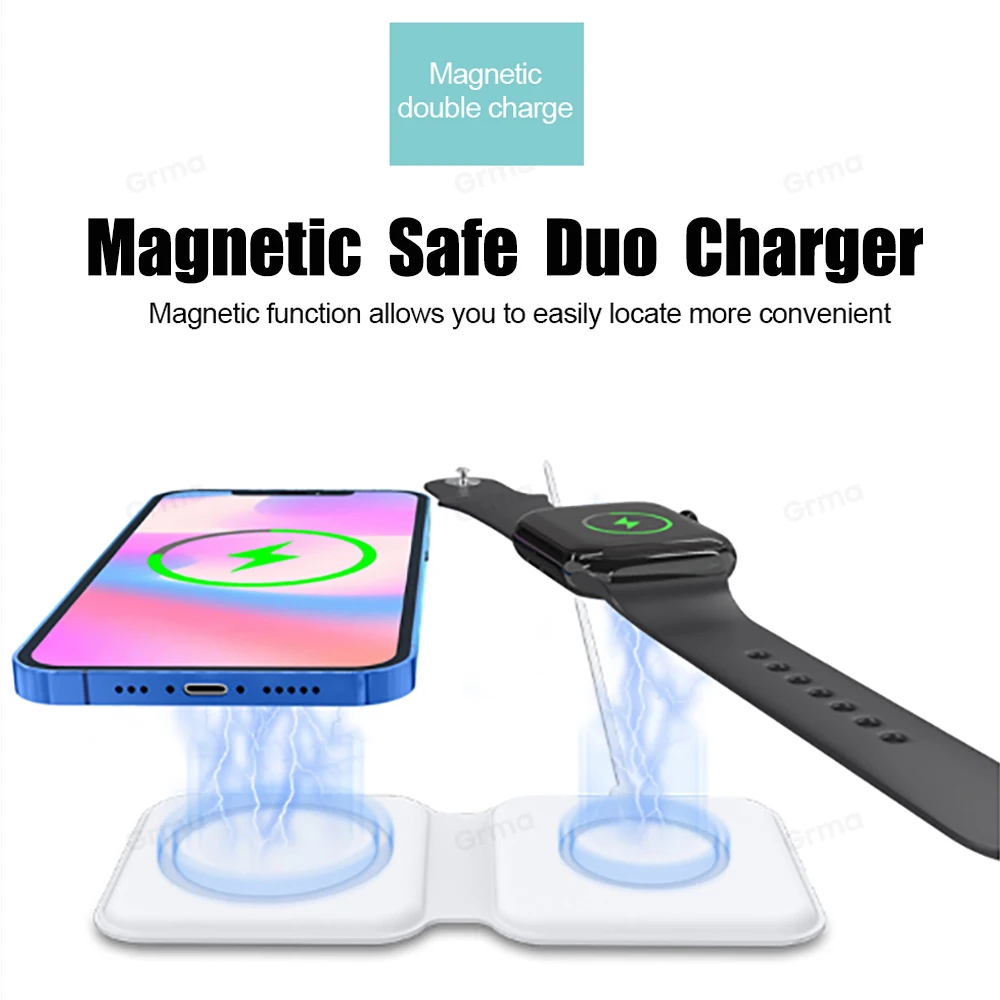 Sulankstomas Magnetinio Saugus Duo Įkroviklis Iphone 11 12 Pro MAx Dual Belaidis Kroviklis Pagalvėlę 