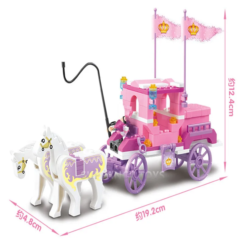 137Pcs Mergina Princess Royal Vežti Vagono Statybinių Blokų Rinkinius Arklių Pilis Duomenys Plytų Draugais Švietimo Žaislai Mergaitėms
