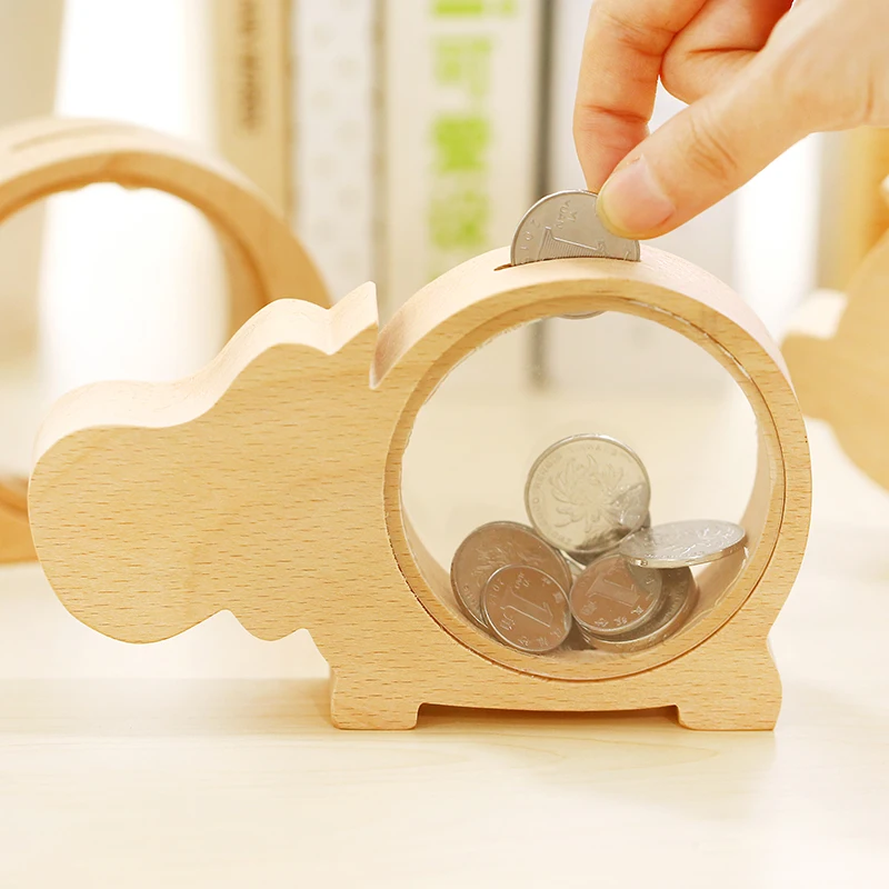 Mados Skaidri medienos gyvūnų dizainas piggy bank monetos dėžutėje 15*9*3cm