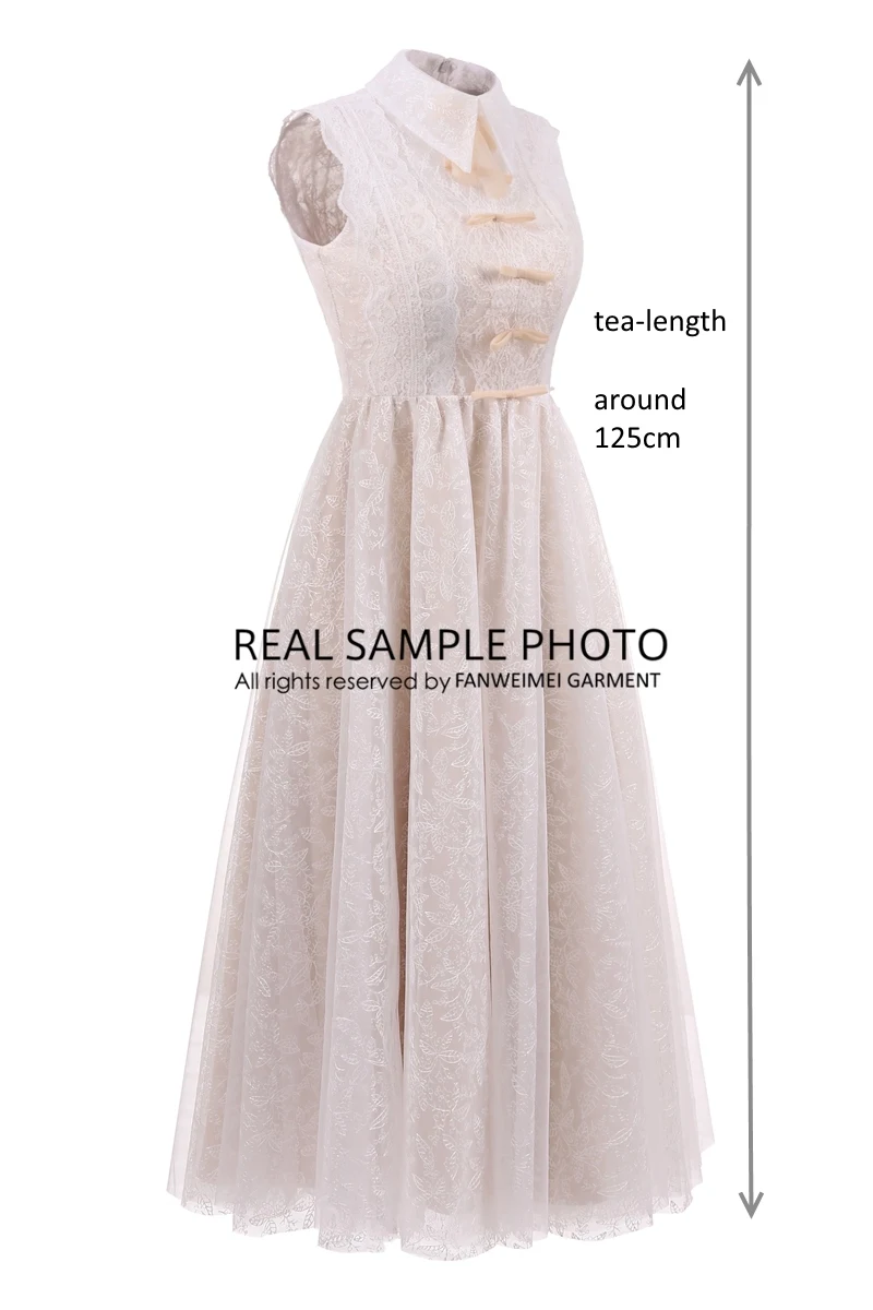 VINTEAGE Šampano pamušalas nėrinių suknelė arbata ilgis moterų įprastą kasdienį one piece suknelė vestuvių suknelė bridesmaid suknelę realios foto