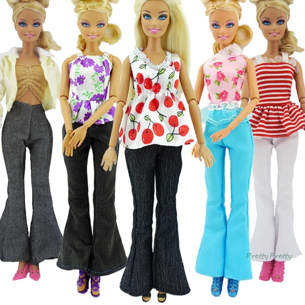 Didmeninė 100 Set Atsitiktinai Pasirinkti Rankų Darbo Ledi Kasdien Dėvėti Palaidinė & Kelnės Aprangą, Drabužius Barbie Lėlės, Žaislai