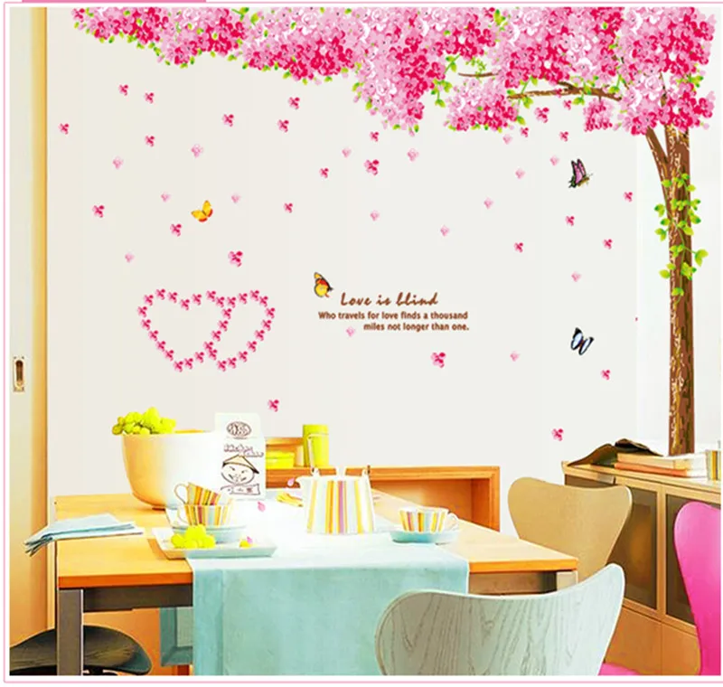 2vnt Vyšnių Filialas, Pink Gėlių, Persikų Sakura Siena Lipdukas Namo Sienos Lipdukas Lipdukas Namų Decortaion Tapetai Santuokos kambarys Miegamasis