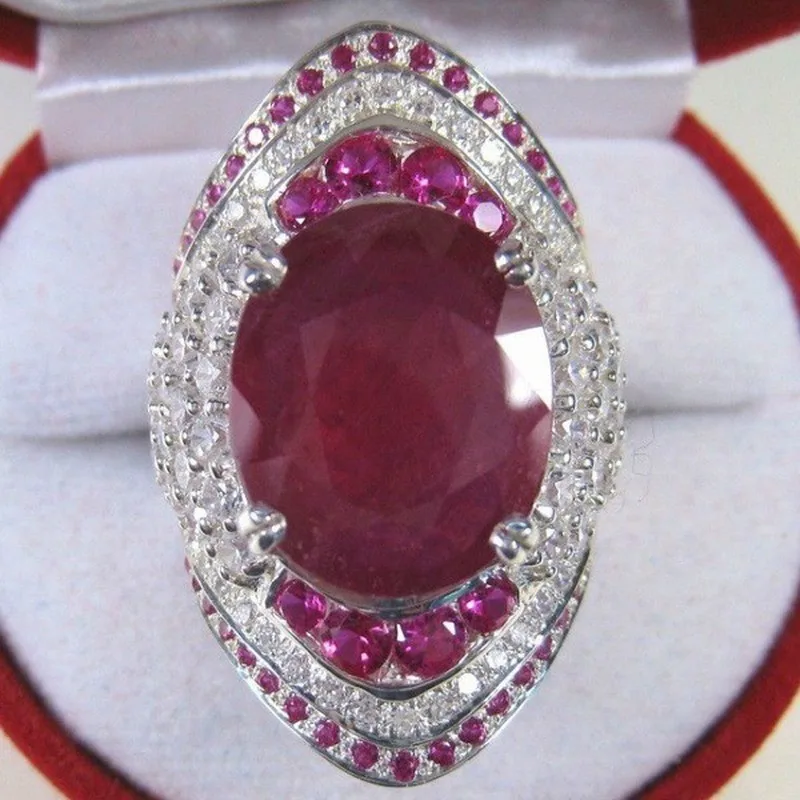 Ruby, Padengtą 925 Sidabro Žiedas Perdėti Visą Deimantų Vestuvinis Žiedas Vintage Papuošalai Moterims Šalis