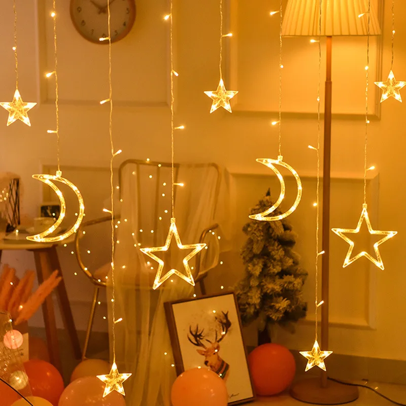 3.5 M LED Star Mėnulis Užuolaidų Žiburiai Kalėdų Girliandas String Pasakų Žibintai Naujųjų Metų Dekoro Lauko Namų Vestuvių Šventės atributas